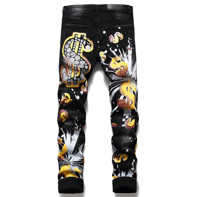 Dollar Sign Skinny Jeans – Men's Graphic Streetwear Denim