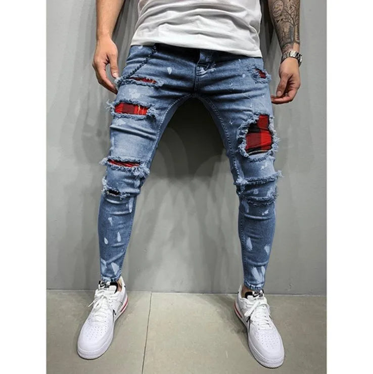 Men's Straight Leg Patch Jeans – Flocked Warm Denim Trousers S–4XL