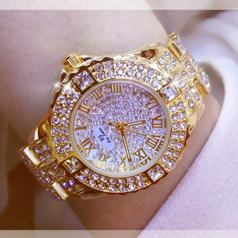 Rhinestone Diamond Bracelet Watch for Women — Luxury Gold & Silver Ladies Wrist Watch | FireDrips