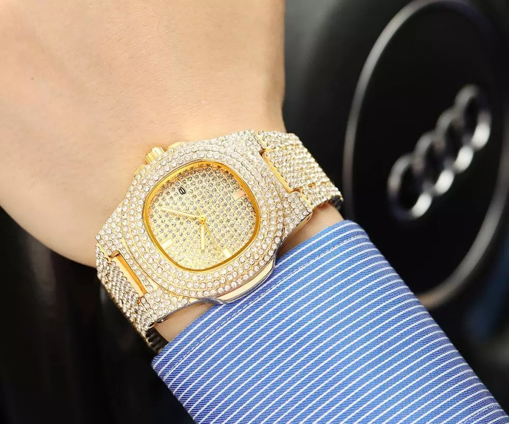 Gold Rush — Full Diamond Iced Out Hip Hop Watch Gold Finish Luxury Timepiece | Black, Gold, Silver, Rose Gold
