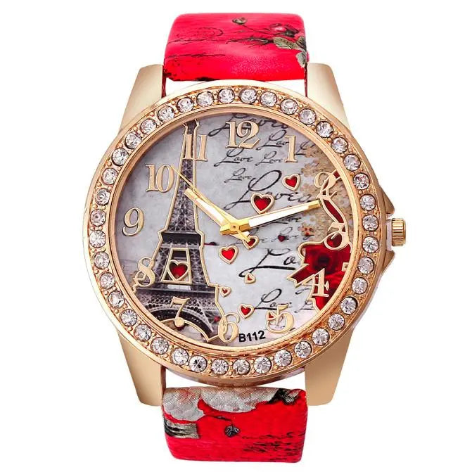 Rhinestone Tower Pattern Fashion Watch – Luxury Gold Quartz