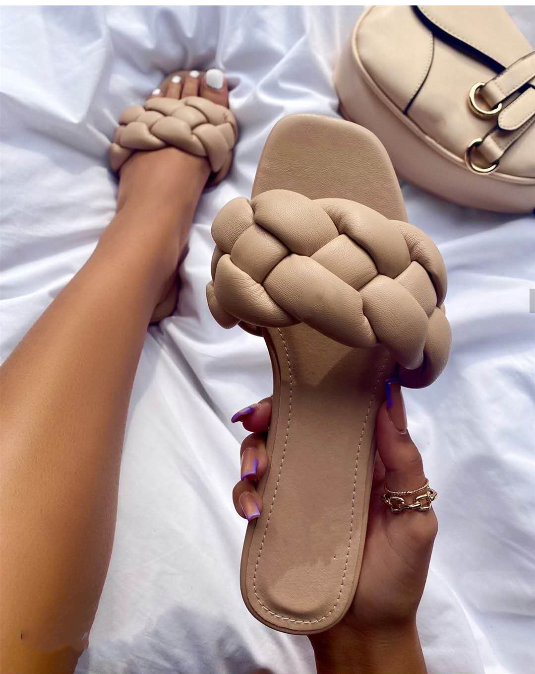 Diamond Strap Flat Slide Sandals – Beach Rhinestone Slides
