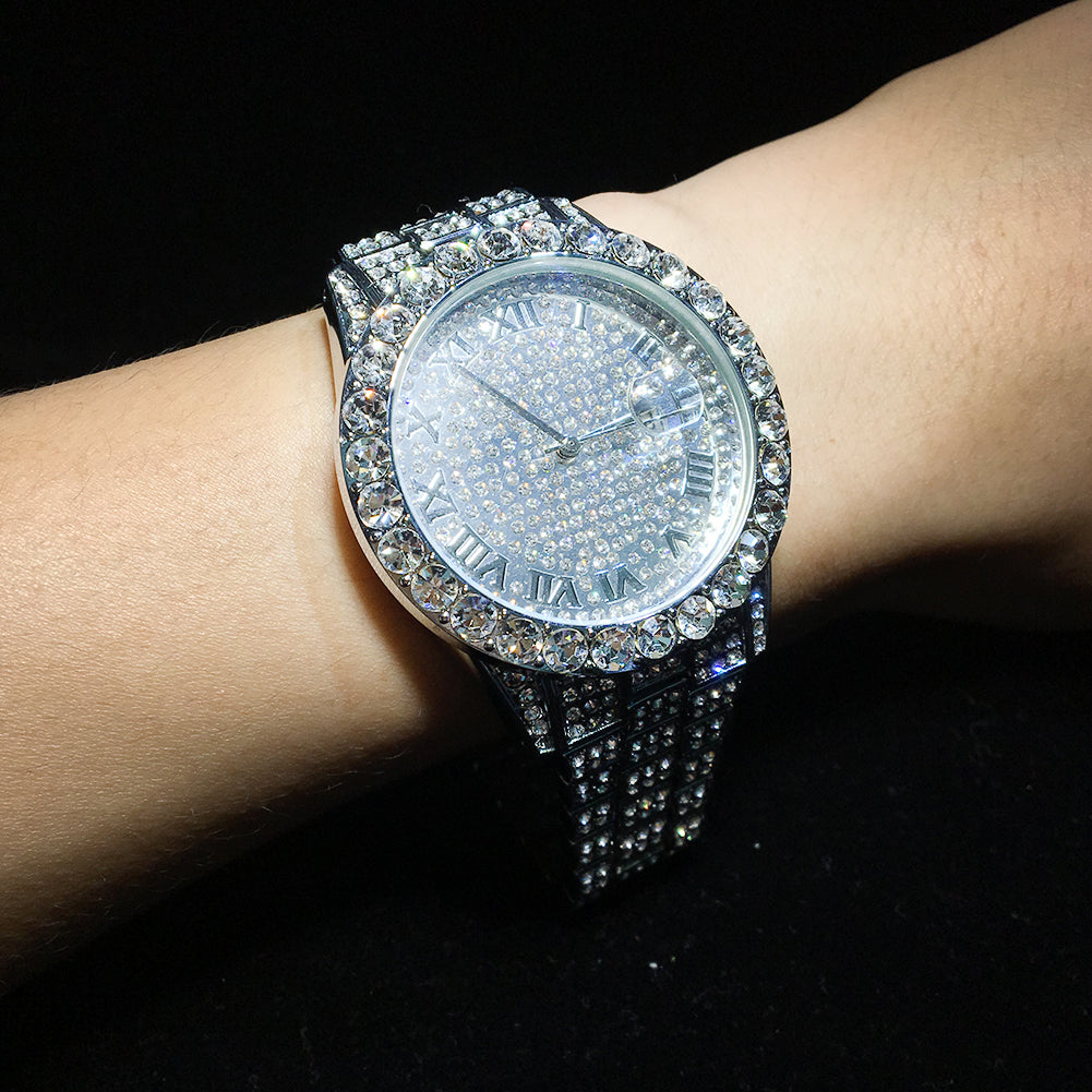 Luxury Diamond Quartz Watch for Women — Full Diamond Dial, Gold & Silver Stainless Steel | FireDrips