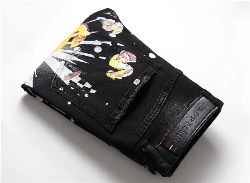 Dollar Sign Skinny Jeans – Men's Graphic Streetwear Denim