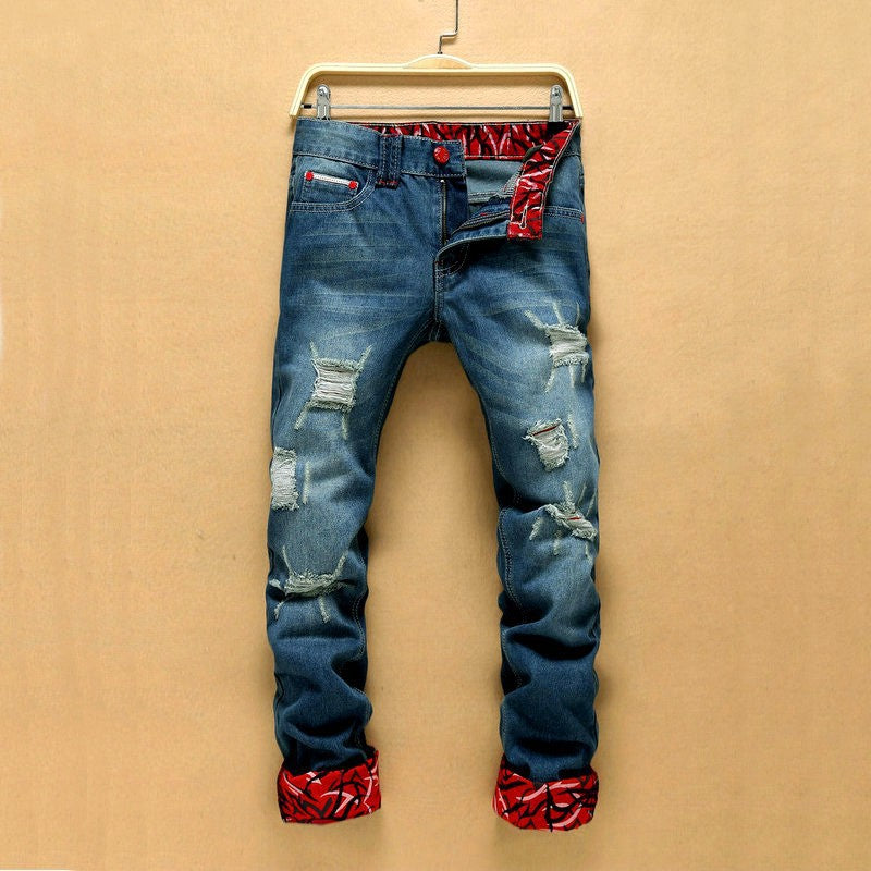 Stacked Patchwork Ripped Jeans for Men — Designer Blue Denim, Sizes 28–38 | FireDrips