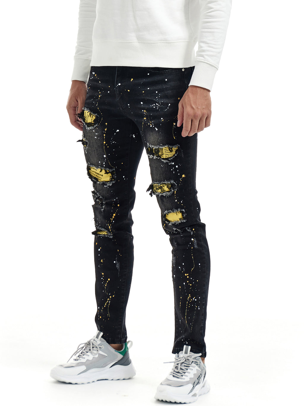 2022 New Men's Slim Pants Street Style Patched Jean Loose Tape Men Denim Jeans