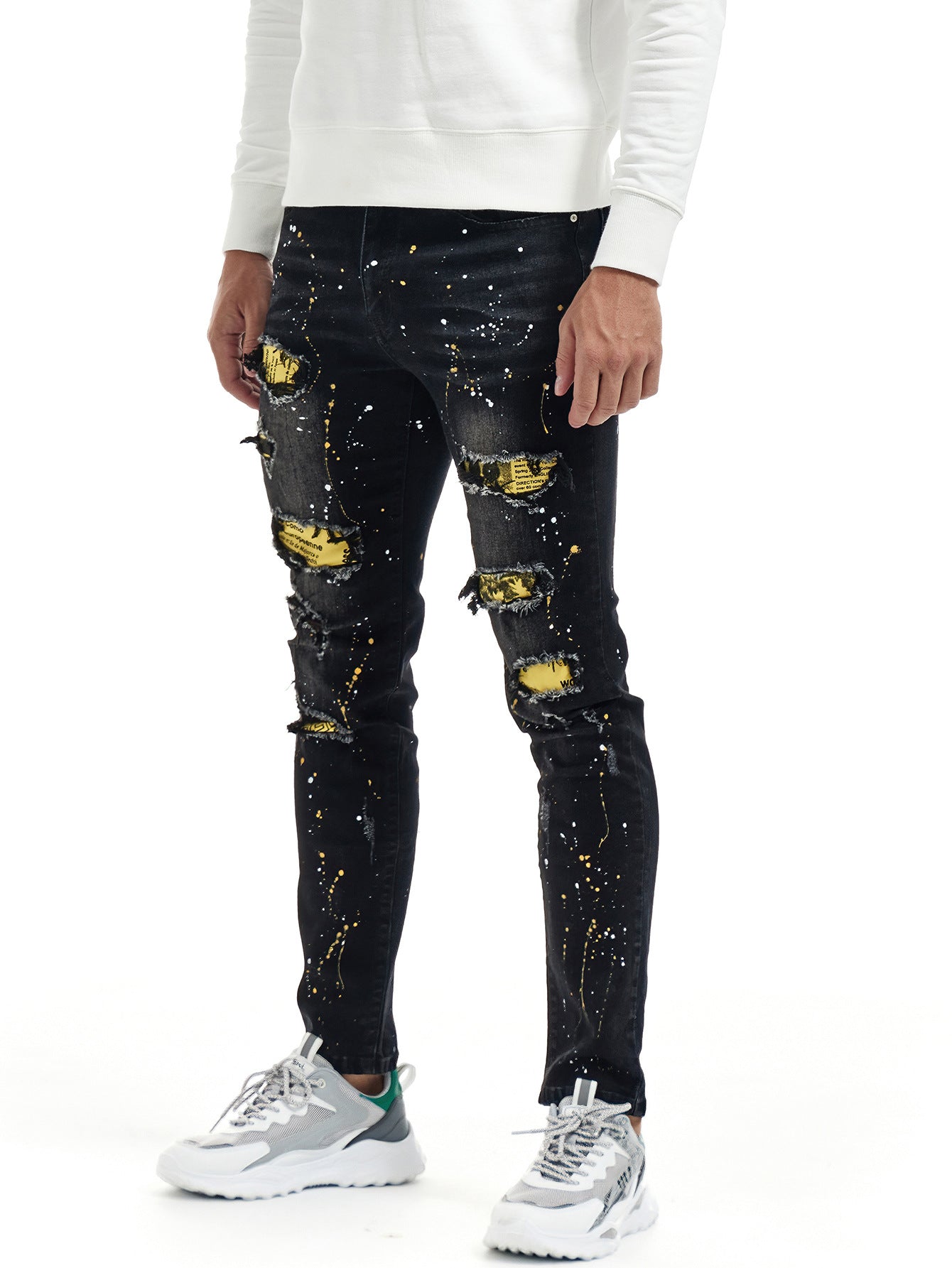 2022 New Men's Slim Pants Street Style Patched Jean Loose Tape Men Denim Jeans