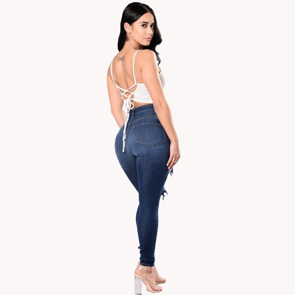High Waist Ripped Skinny Jeans for Women – Stretch Denim