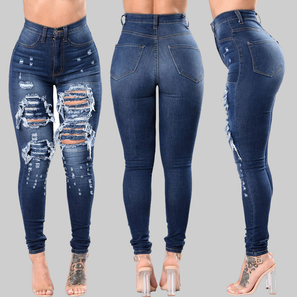 High Waist Ripped Skinny Jeans for Women – Stretch Denim
