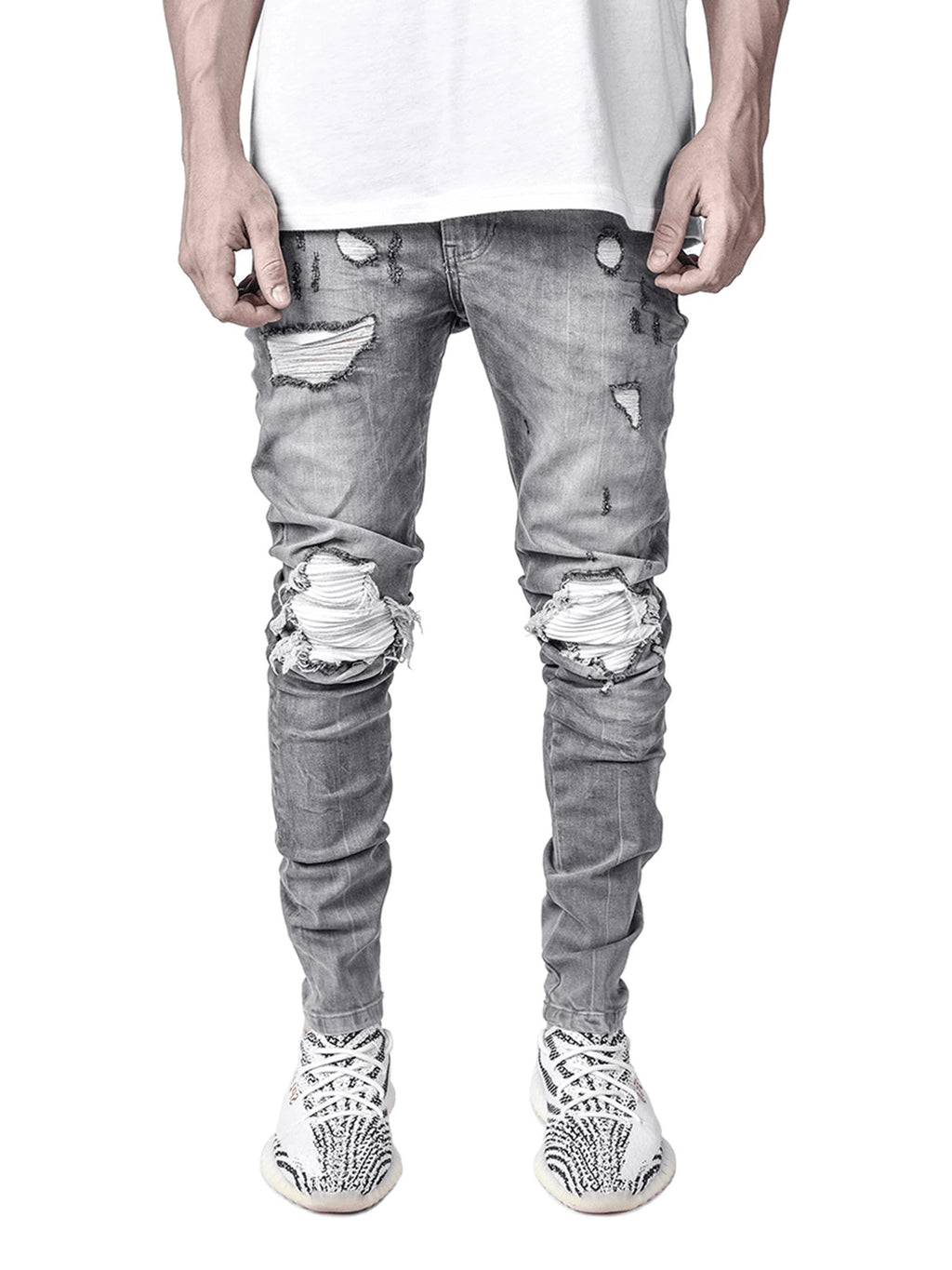Men's Biker Jeans – Ripped Zipper Detail Regular Fit Denim