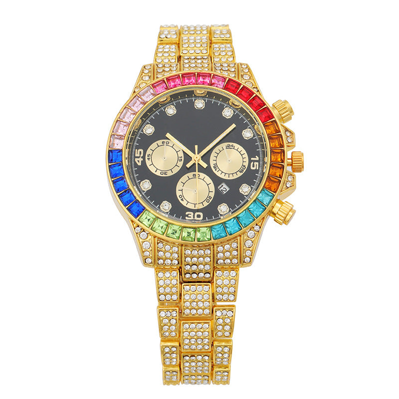 Crystal Diamond Bezel Watch — Iced Out Jewelry Timepiece, Unisex Luxury Bling Watch, 7 Colorways