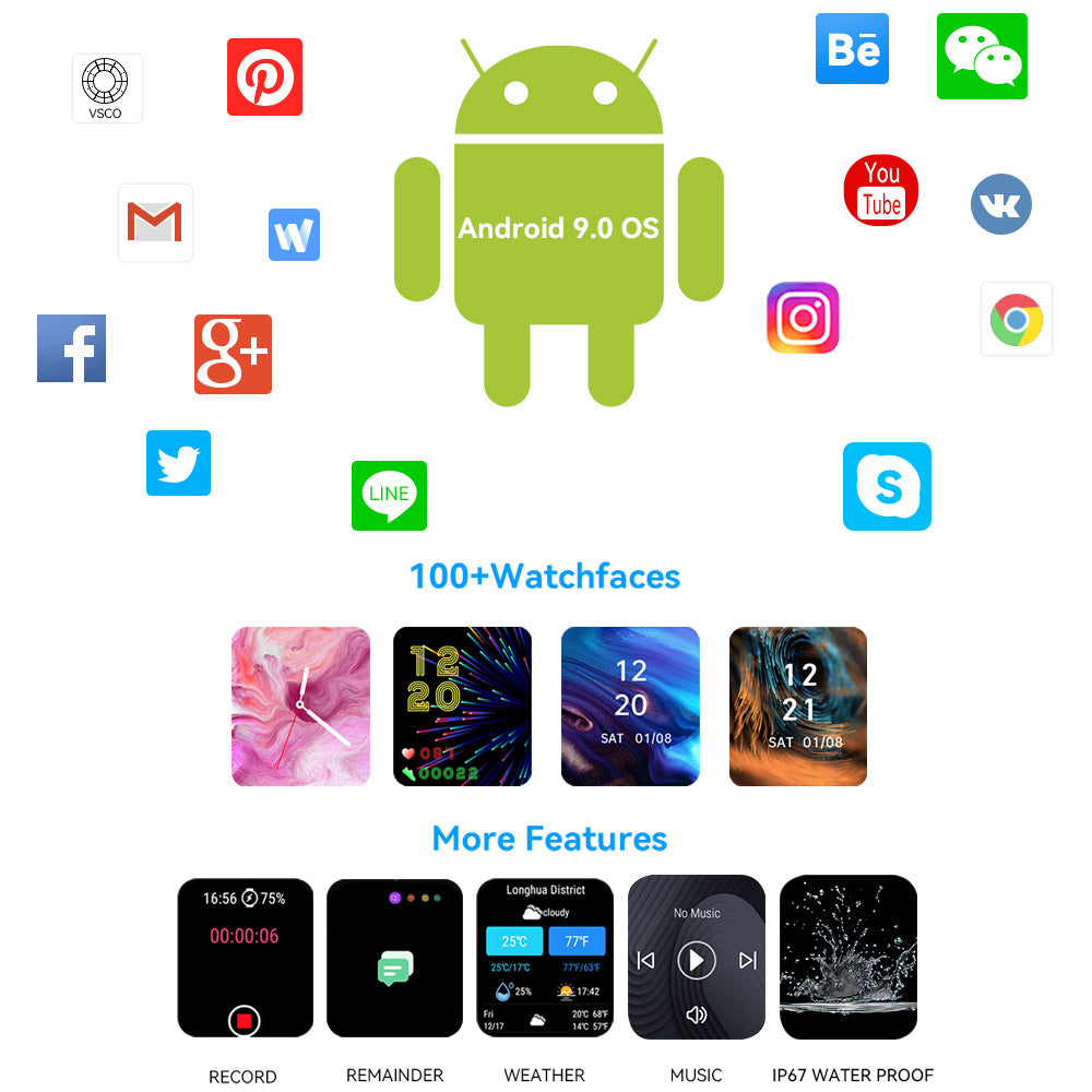 HMZ20 Android 9.1 Smart Watch – GPS Tracker 2+16GB 1.75" Display