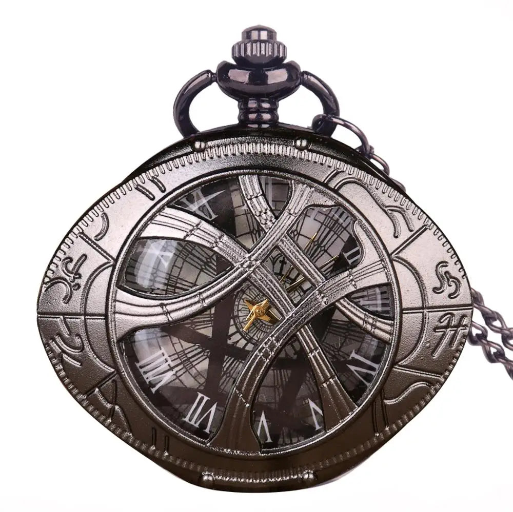 Vintage Bronze Eye Design Pocket Watch — Unisex Quartz Fob Watch with Chain & Necklace | FireDrips