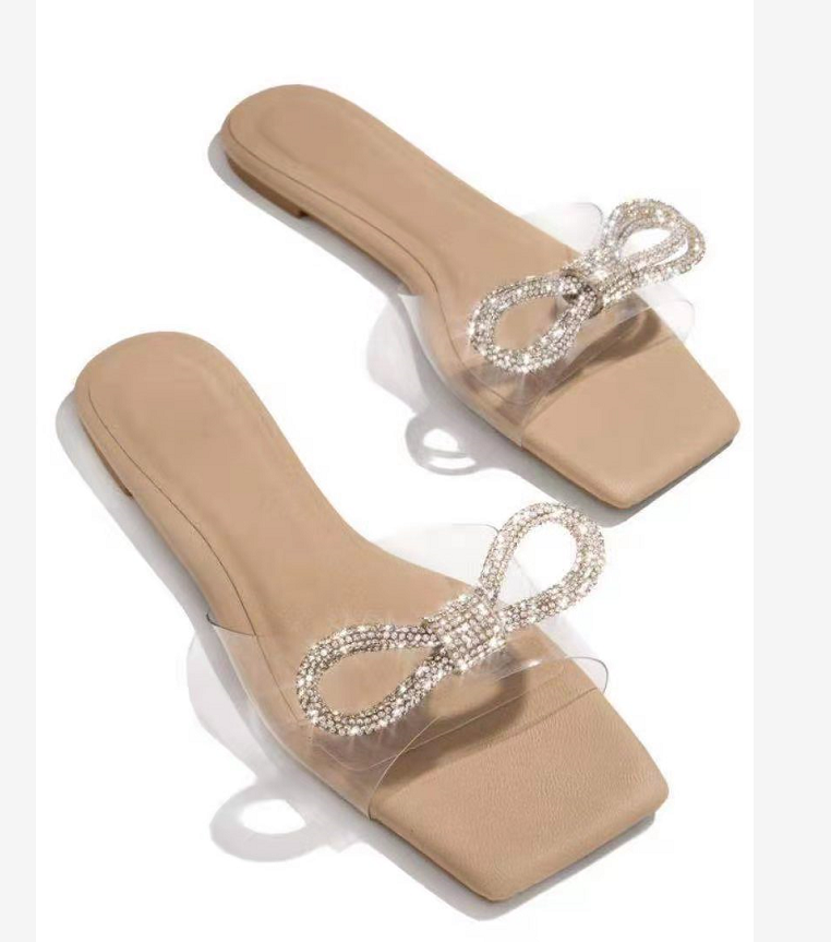 Diamond Strap Flat Slide Sandals – Beach Rhinestone Slides