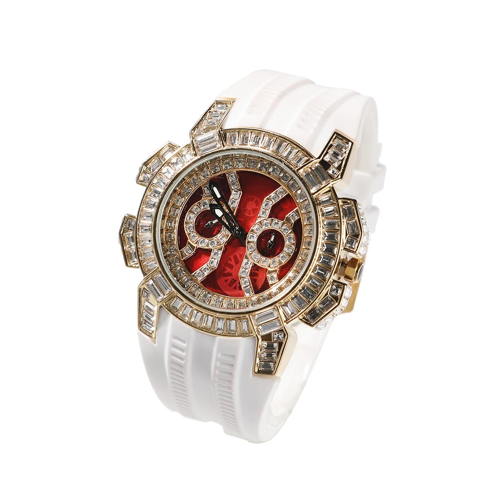 Color Block — CZ Stone Rotund Designer Watch, Bold Color Band, Red Face Dial, 9 Colorways | FireDrips