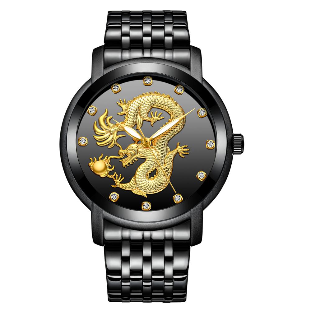 BIDEN Dragon Quartz Watch for Men — Gold Chain Japan Movement, Gold & Black | FireDrips