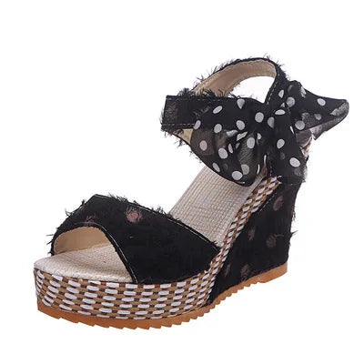Bowknot Platform Wedge Sandals – Ankle Strap Open Toe Casual Heels