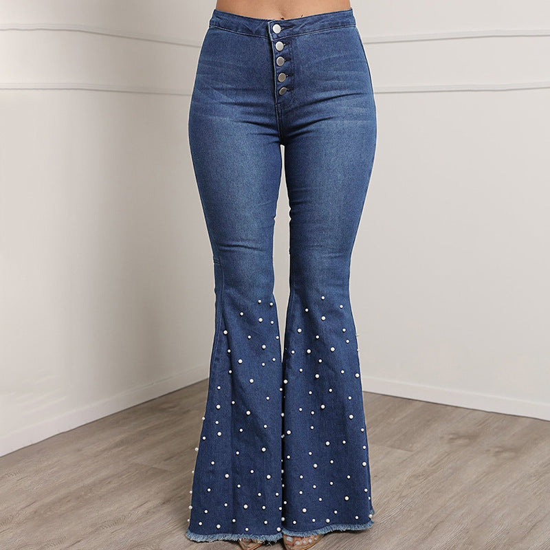 Women's Pearl Beaded Skinny Jeans – Slim Fit Denim