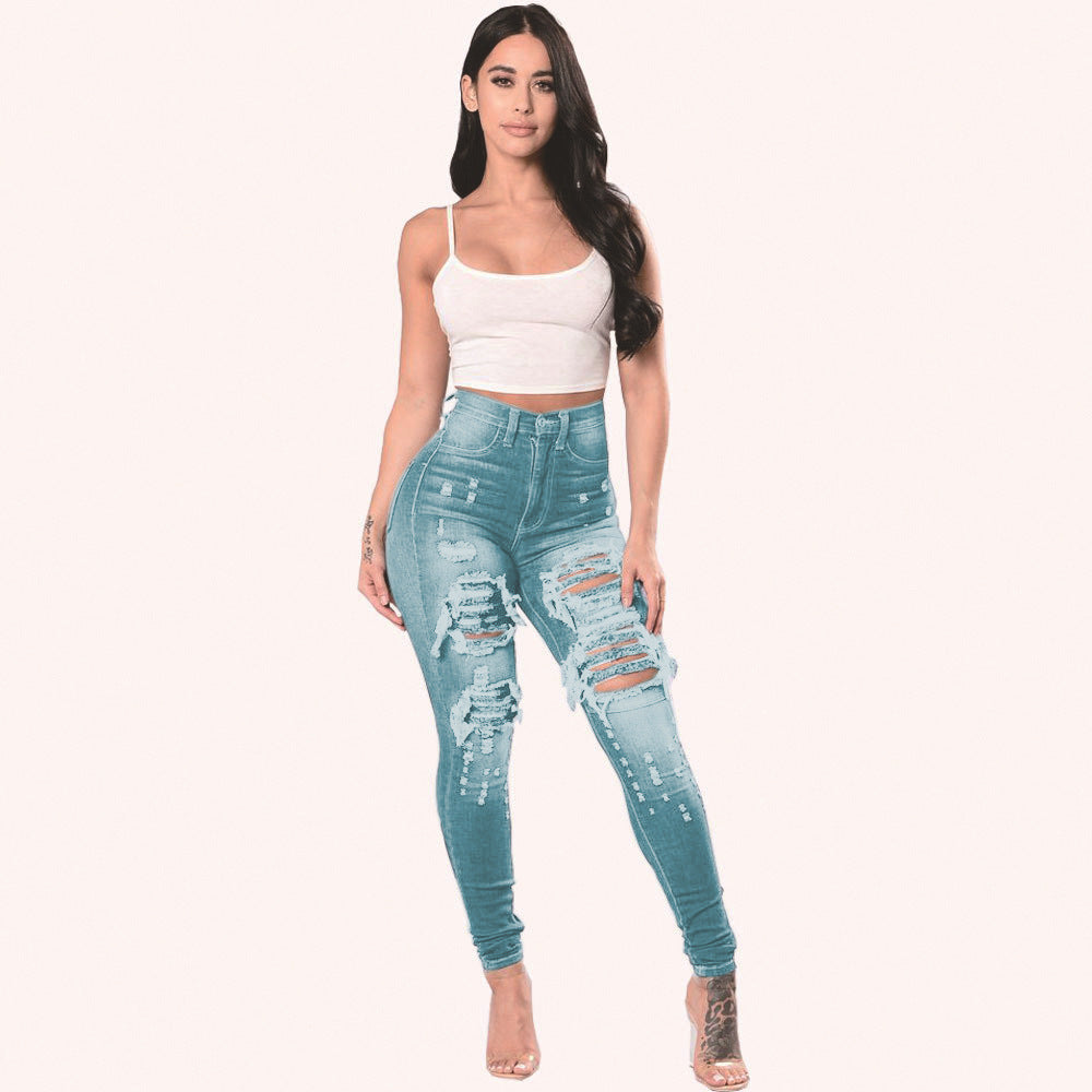 High Waist Ripped Skinny Jeans for Women – Stretch Denim