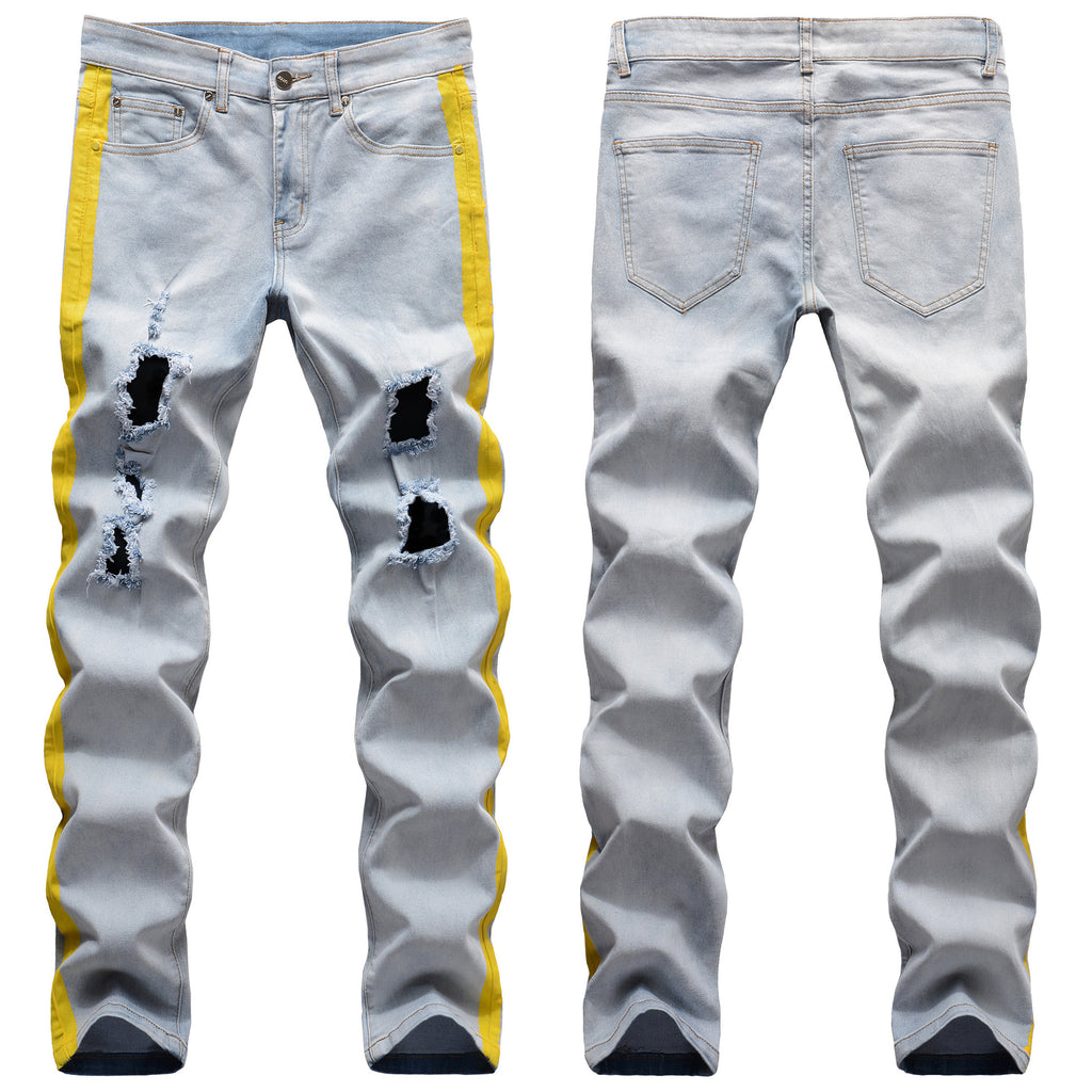 Fashion Skinny Ripped Man Denim Jeans — Slim Fit Straight Mens Pants
