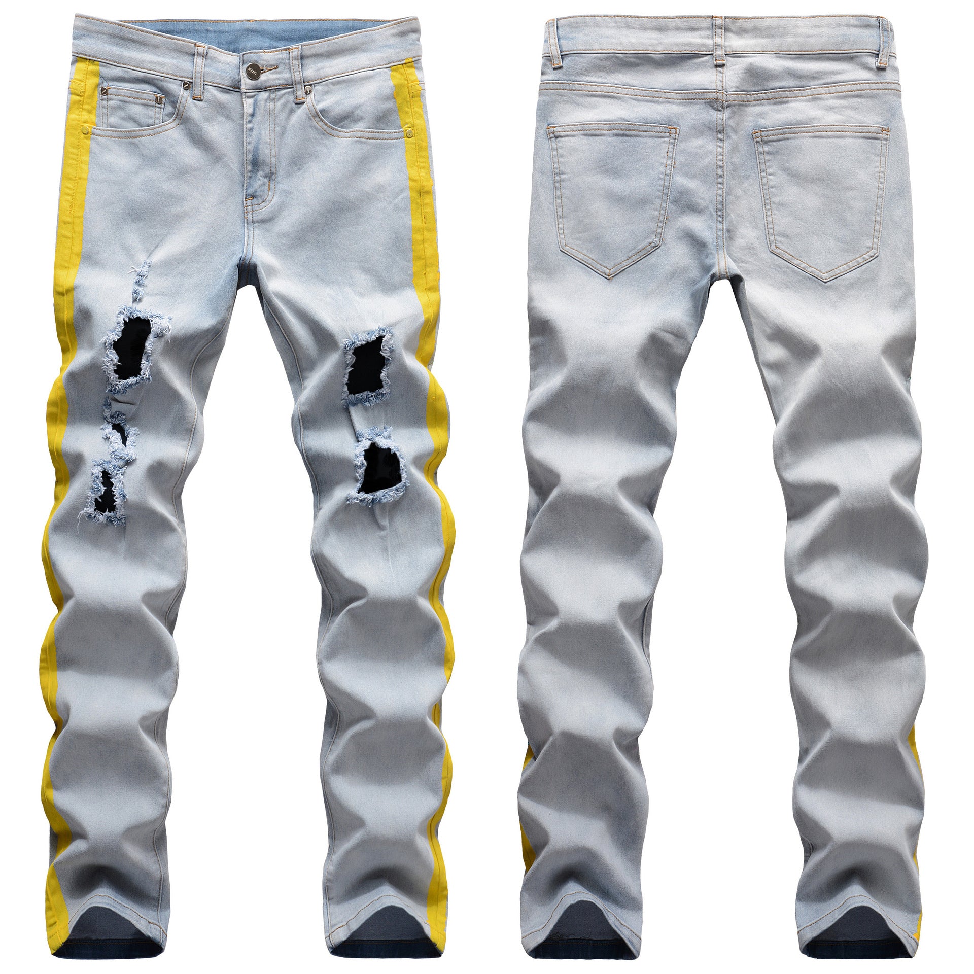 Fashion Skinny Ripped Man Denim Jeans — Slim Fit Straight Mens Pants