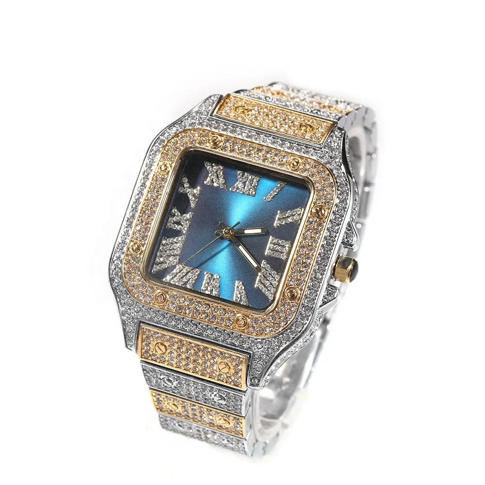 Square Plug — Iced Out Square Dial Rapper Quartz Watch, Diamond Setting, 14 Colorways | Luxury Streetwear
