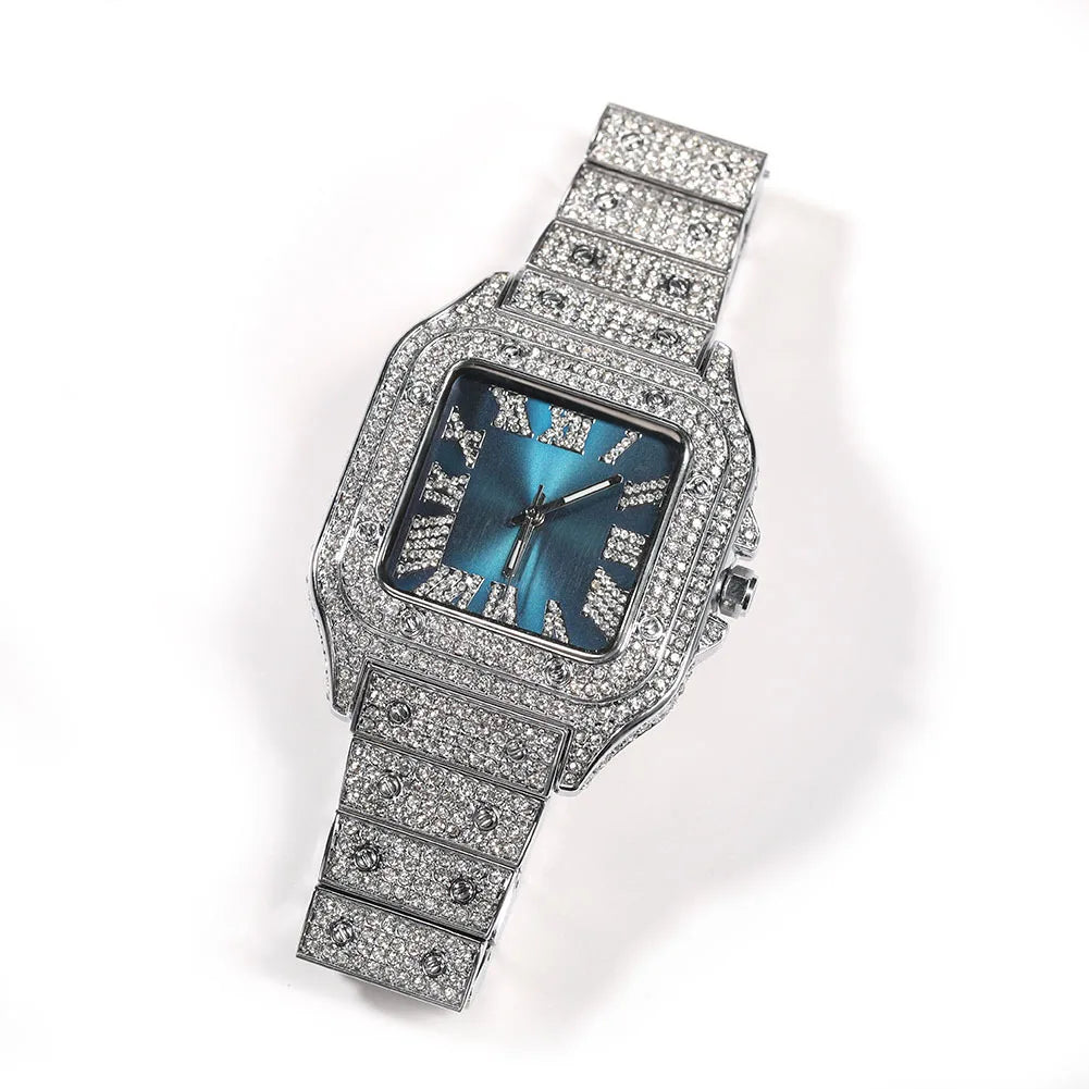 Square Plug — Iced Out Square Dial Rapper Quartz Watch, Diamond Setting, 14 Colorways | Luxury Streetwear