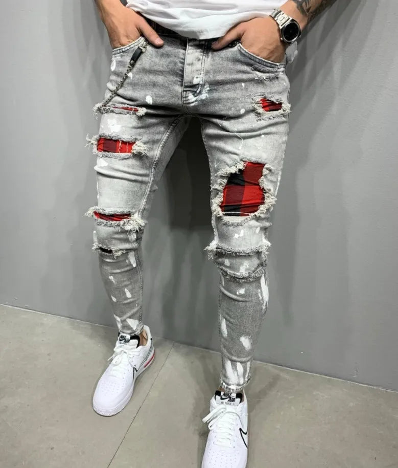 Men's Straight Leg Patch Jeans – Flocked Warm Denim Trousers S–4XL
