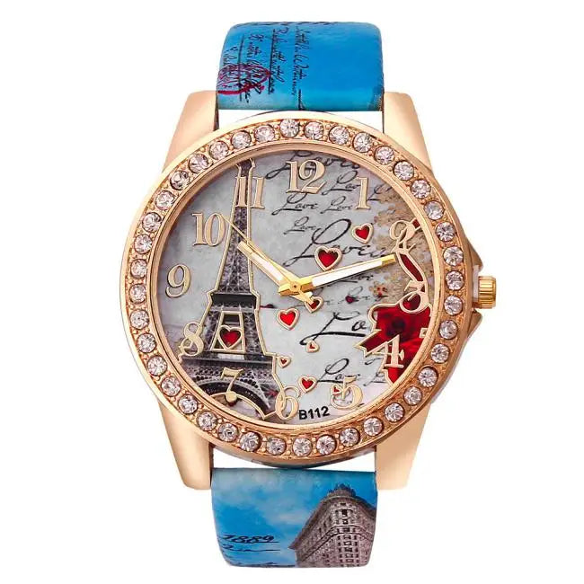 Rhinestone Tower Pattern Fashion Watch – Luxury Gold Quartz