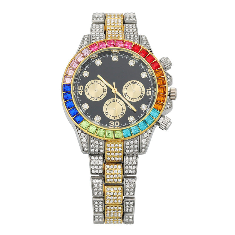 Crystal Diamond Bezel Watch — Iced Out Jewelry Timepiece, Unisex Luxury Bling Watch, 7 Colorways