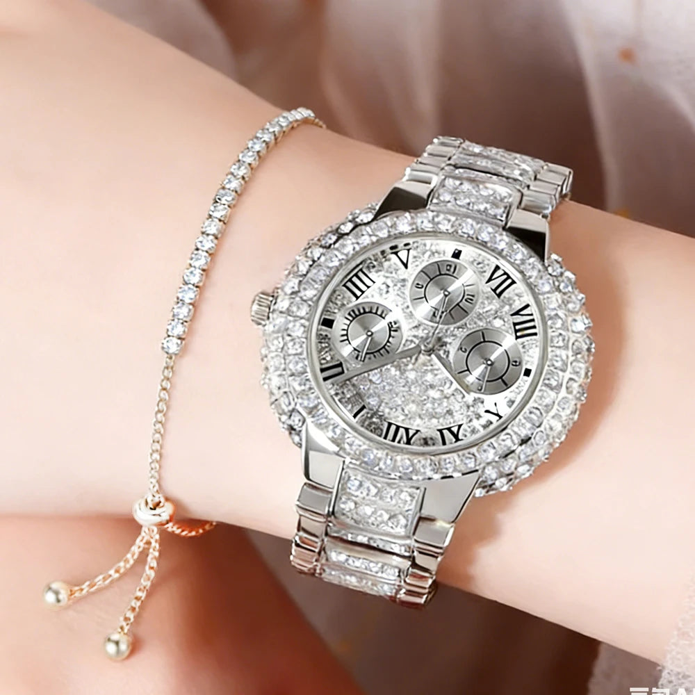 Gold Diamond Sport Watch for Women — Shiny Lady Jewelry Watch with Bracelet Set | FireDrips