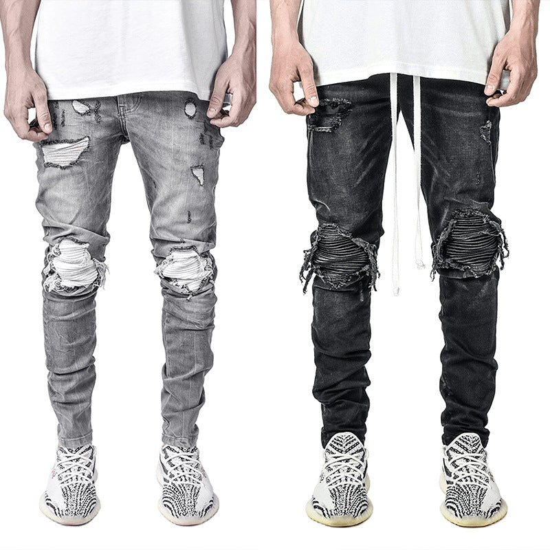 Men's Biker Jeans – Ripped Zipper Detail Regular Fit Denim