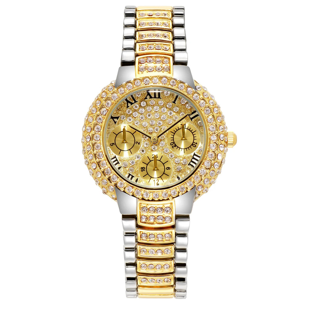 Gold Diamond Sport Watch for Women — Shiny Lady Jewelry Watch with Bracelet Set | FireDrips