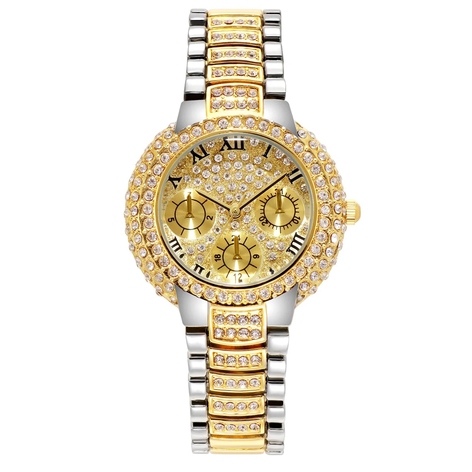 Gold Diamond Sport Watch for Women — Shiny Lady Jewelry Watch with Bracelet Set | FireDrips