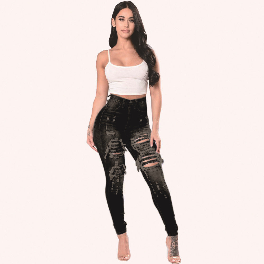 High Waist Ripped Skinny Jeans for Women – Stretch Denim