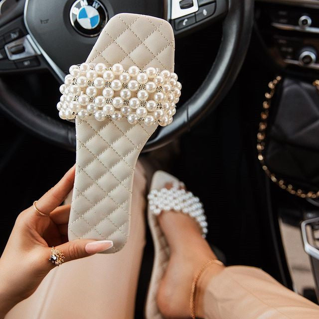 Diamond Strap Flat Slide Sandals – Beach Rhinestone Slides