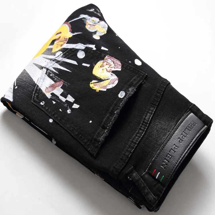 Dollar Sign Skinny Jeans – Men's Graphic Streetwear Denim