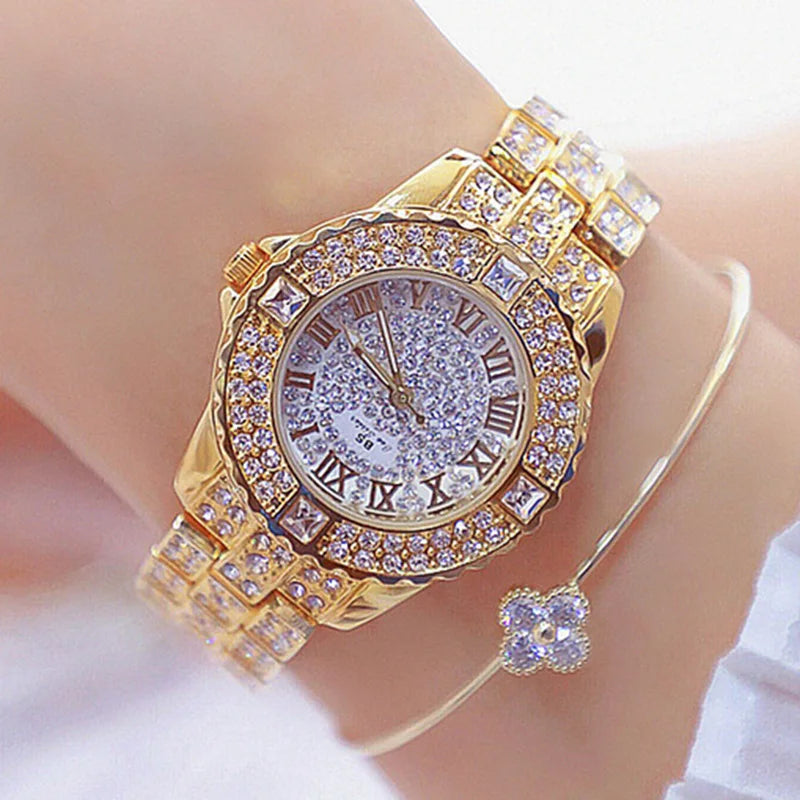 Rhinestone Diamond Bracelet Watch for Women — Luxury Gold & Silver Ladies Wrist Watch | FireDrips