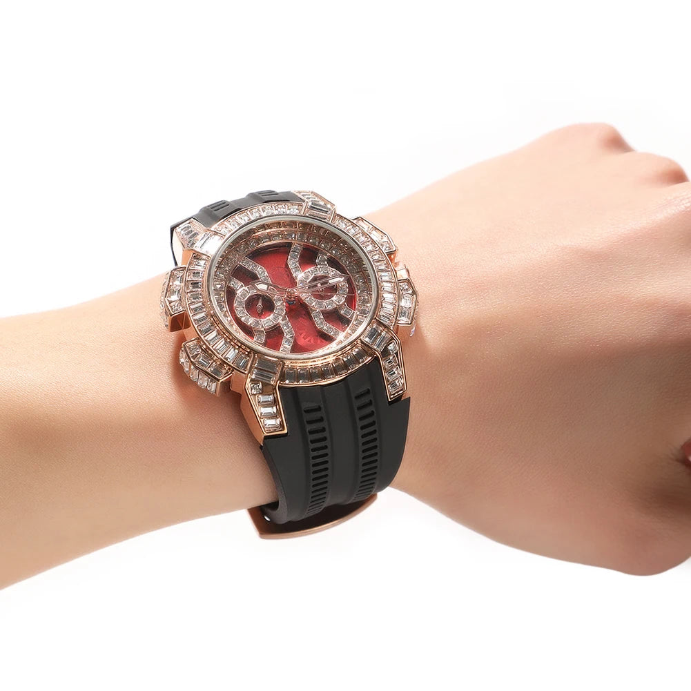 Color Block — CZ Stone Rotund Designer Watch, Bold Color Band, Red Face Dial, 9 Colorways | FireDrips