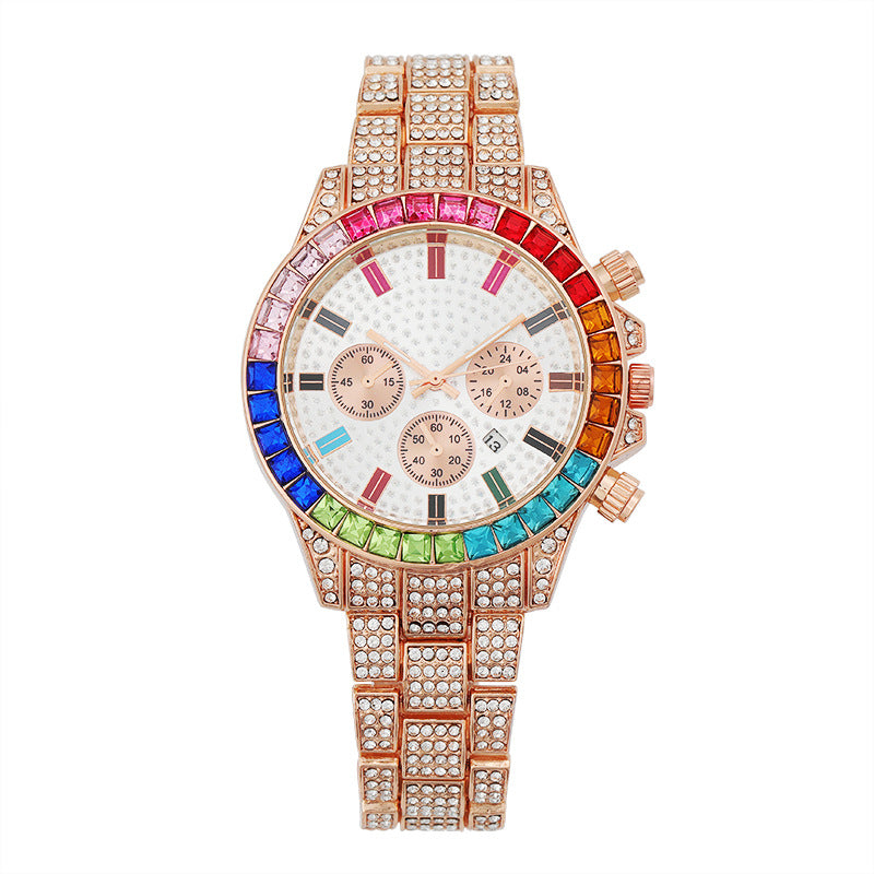 Crystal Diamond Bezel Watch — Iced Out Jewelry Timepiece, Unisex Luxury Bling Watch, 7 Colorways
