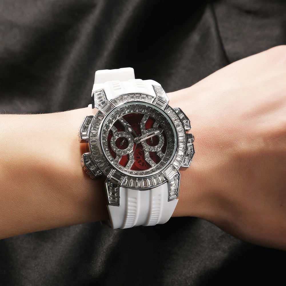 Color Block — CZ Stone Rotund Designer Watch, Bold Color Band, Red Face Dial, 9 Colorways | FireDrips