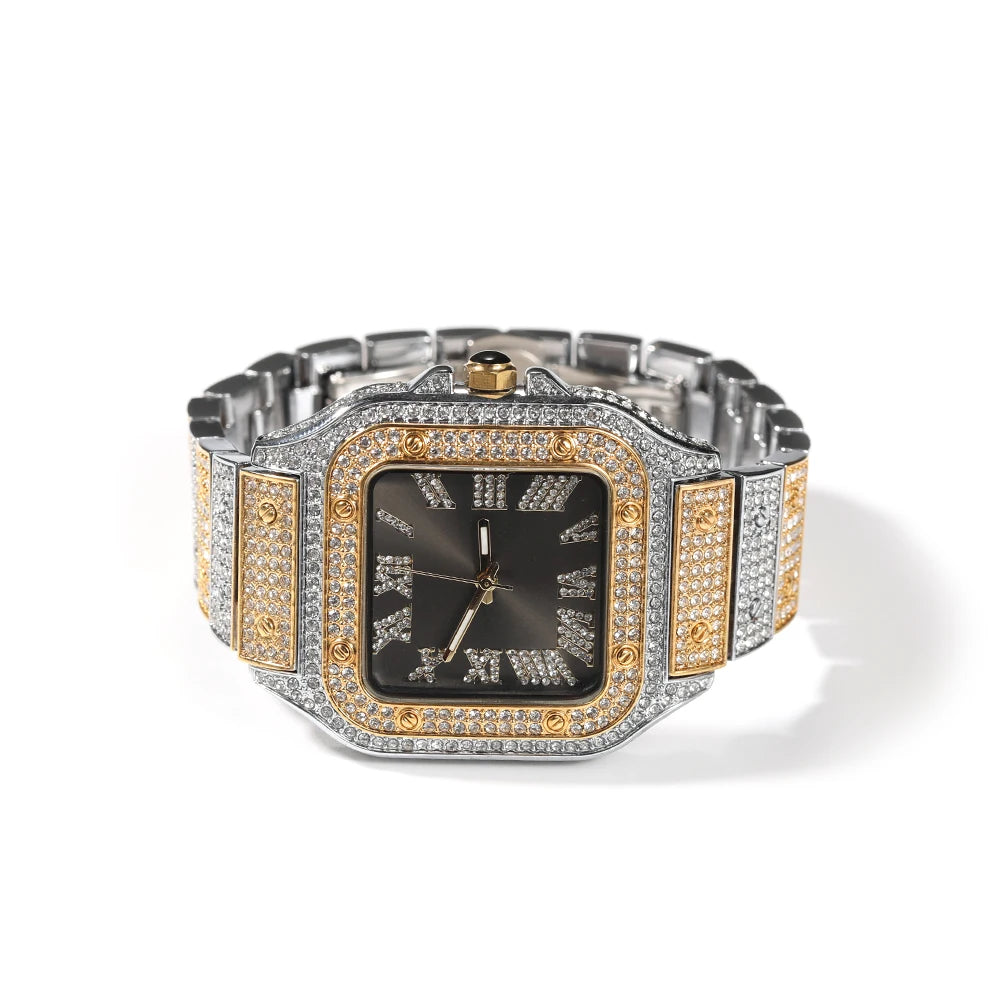 Square Plug — Iced Out Square Dial Rapper Quartz Watch, Diamond Setting, 14 Colorways | Luxury Streetwear