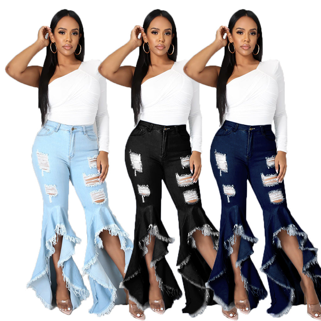 Women's Wide Leg Flare Jeans – Ripped Distressed Denim S–3XL