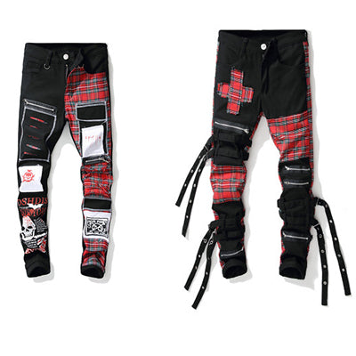 Tapered Patchwork Zipper Jeans – Streetwear Denim
