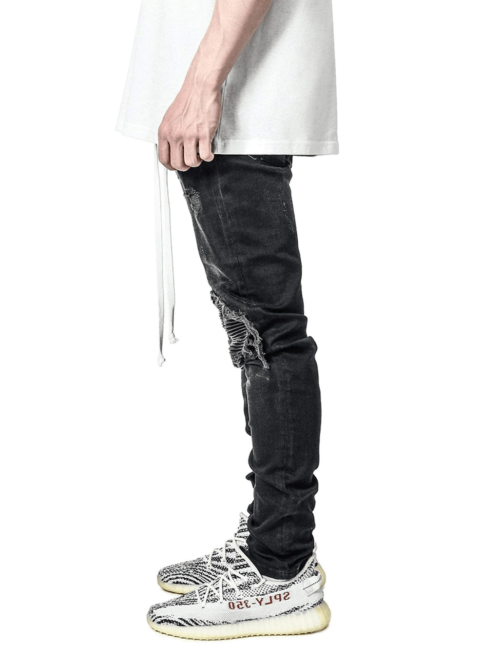 Men's Biker Jeans – Ripped Zipper Detail Regular Fit Denim