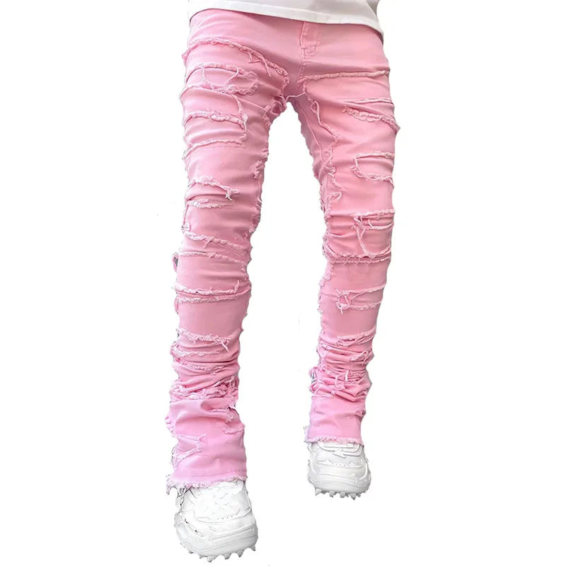 Stretch Stacked Ripped Jeans for Men — Y2K Streetwear Denim