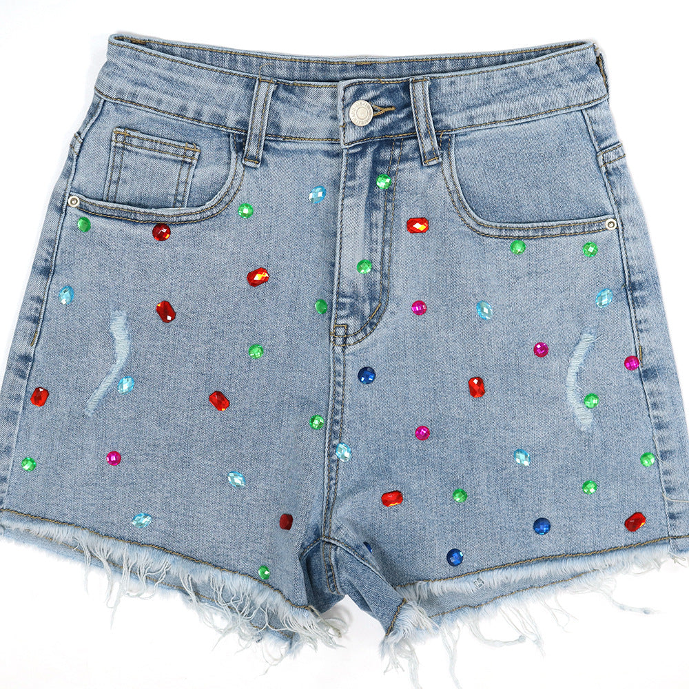 Women's High Waist Rhinestone Denim Jeans – Diamond Detail Streetwear