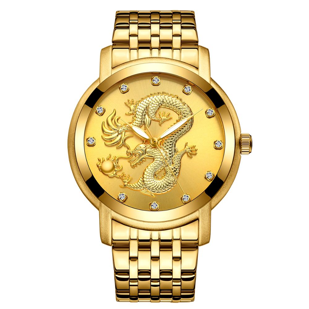 BIDEN Dragon Quartz Watch for Men — Gold Chain Japan Movement, Gold & Black | FireDrips