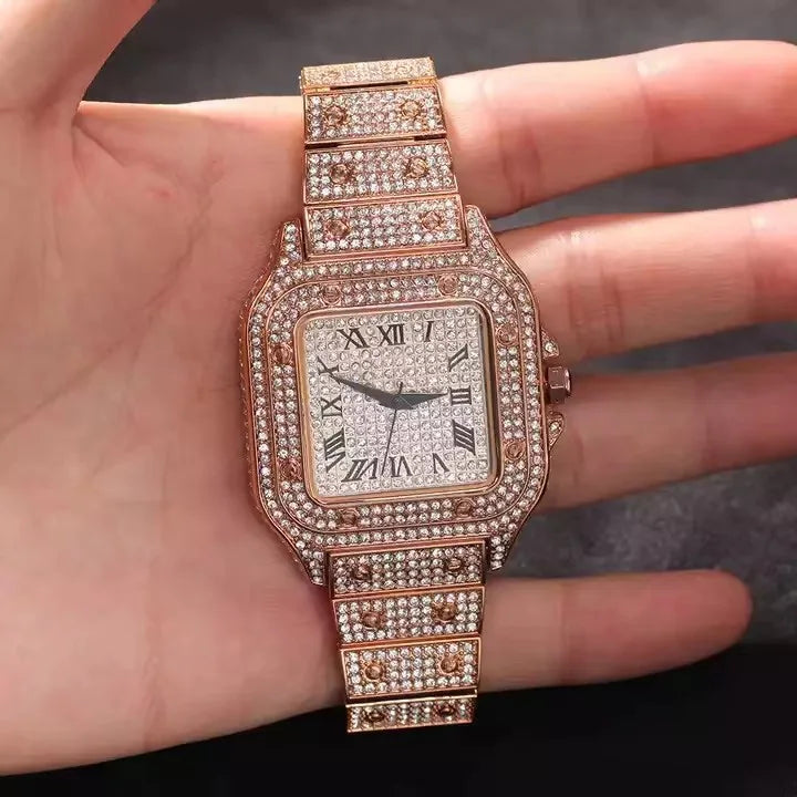 Iced Out Diamond Dial Quartz Watch — Stainless Steel Luxury Timepiece, 4 Colorways | FireDrips