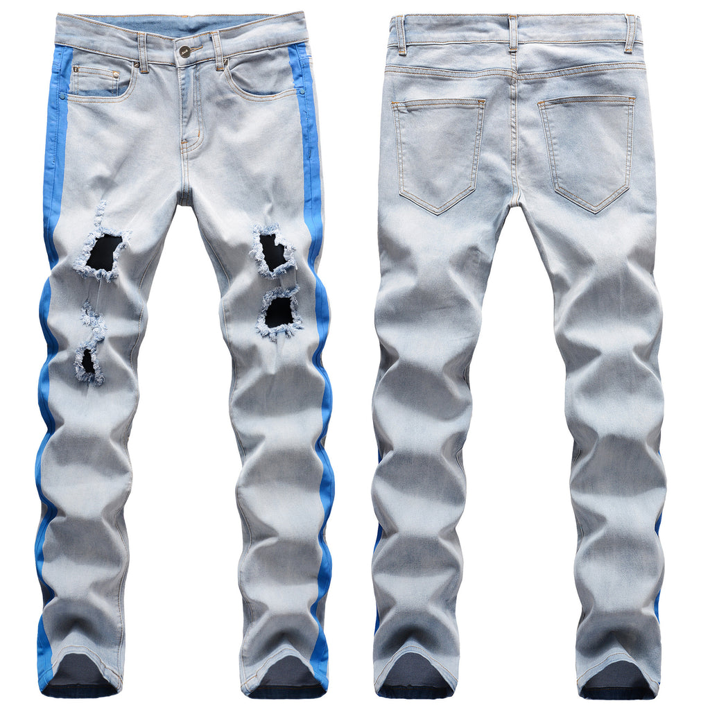 Fashion Skinny Ripped Man Denim Jeans — Slim Fit Straight Mens Pants
